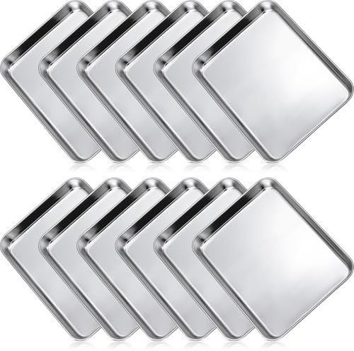 Zopeal 12 Pcs Metal Serving Trays for Food,Baking Sheet Pan Stainless Steel Small Nonstick Cookie Sheet Set Quarter Baking Pan,Toaster Oven and Dishwasher Safe(10 x 8 x 1 Inch)