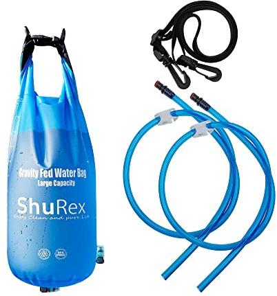 Shurex 3-Gal Gravity-Fed Water Bag with 2 Outlet Pipes for Sawyer Water Filtration System Survival Water Filter Straw, Compatible with LifeStraw and Other Water Filter Straw, BPA-Free (12L/3Gal)