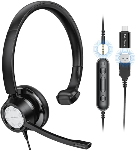 Link Dream Headset Mit Mikrofon - USB/3,5mm Business Stereo Verbindung Mit PC/Mac - Kompatibel Mit Skype, Teams, Zoom - Für Call Center, Office, Online-Kurse