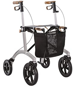 Saljol Allround Alu Rollator, 6,4 kg Leichtgewichtrollator, Sitzhöhe 62 cm, Outdoor Gehhilfe für Stadt und Offroad, Grau (Modell 2023)