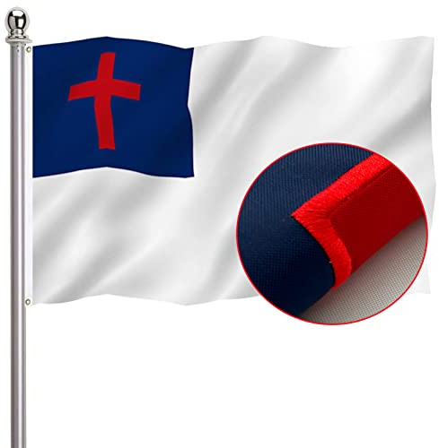 Embroidered Christian Jesus Cross Flag 3x5 Outdoor-Christian Flags Vivid Color Heavy Duty Polyester Flags with 2 Brass Grommets