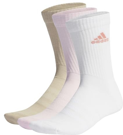 adidas Unisex - Adulto Cushioned Crew Socks 3 Pairs, Clear Pink / White / Wonder Beige, 48-51