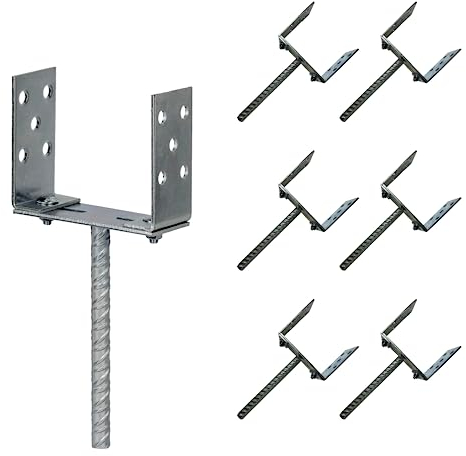 ZPH MARK U Pfostenträger 60-140 mm Breitverstellbar - 6er Set - Pfostenträger zum einbetonieren mit Betonanker 200 mm Pfostenschuhe - Balkenschuhe - Bodenhülse Pfostenanker