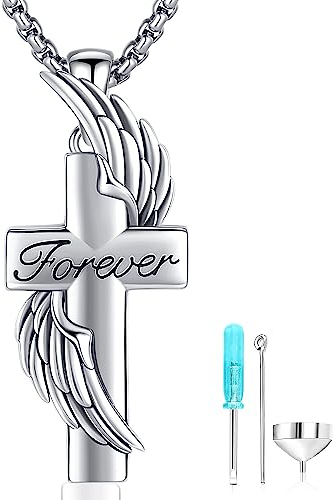 Friggem Collier Urne pour Cendres Croix en Argent Sterling Pendentif Collier Urne Funéraire Collier Médaillon Mémorial Cadeaux Crémation de Bijoux pour Homme Femme