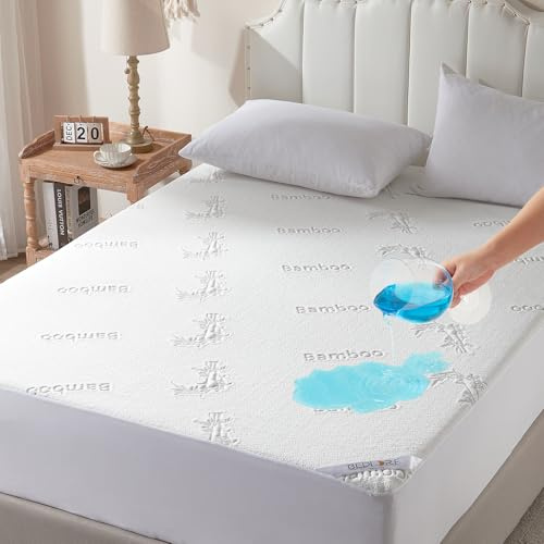 BEDLORE Full Size Waterproof Mattress Protector Viscose Derived from Bamboo, Soft Mattress Cover Fitted with Deep Pocket 6-15, Breathable Noiseless Mattress Pad, Machine Washable(White)