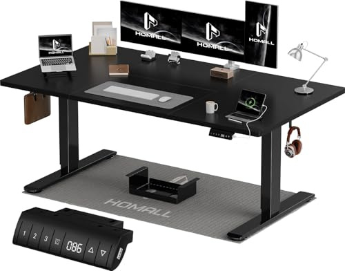 Homall Scrivania elettrica regolabile in altezza, 160 x 80 cm, due supporti telescopici estendibili, con piano diviso in quattro parti, scrivania per computer con funzione memoria