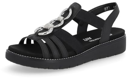 Remonte Damen Riemchensandalen D2073, Frauen Sandalen,Lose Einlage,Sommerschuhe,Freizeitschuhe,offene Schuhe,Strandschuhe,Riemen,Schwarz (02),38 EU