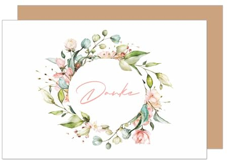 Edition Seidel Premium Glückwunschkarte mit Umschlag. Dankeskarte Grußkarte Billet Danke Danksagung Dankeschön Mann Frau Freund Freundin Blumenkranz (D148 SW024)