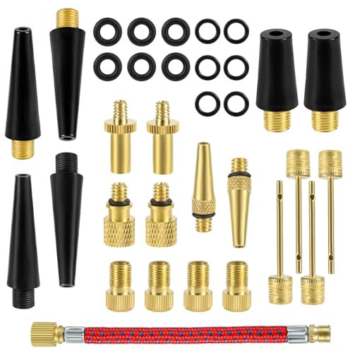 33pcs Bicycle Valve Adapter Set, Brass Bike Valve Adapter Bike Tire Inflator Air Pump Needles Adapter Tool Kit for Bikes Sports Balls Balloons Inflatable Device for Presta Schrader