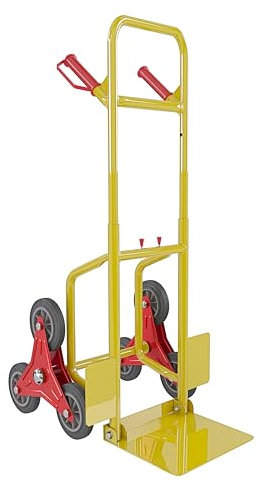 Carrello A Mano Montascale Portapacchi Portata Max 200 Kg Carrellino Pieghevole Impilatore Acciaio Tubolare Ruote Gomma Dura Trasporto Pacchi Grandi Portacasse Portasacchi 112 x 61 x 44 Cm (Giallo)