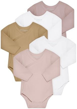 Kindsgard Body avvolgente a maniche lunghe rotondo, confezione da 5, 100% cotone biologico, certificato Oeko-Tex, morbido, traspirante e facile da pulire, body per bambini con bottoni automatici, 5