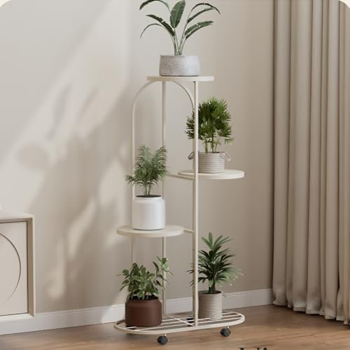 Lidzopas Soporte para plantas, escaleras para plantas, flores y hierbas, soporte de metal con ruedas móviles, estante moderno para flores, estante de exhibición para esquina de habitación, salón,