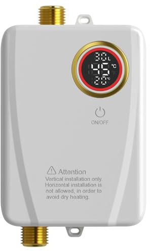 Elektronischer Durchlauferhitzer Küche 220V 3500W elektrische Warmwasserbereiter tankloser Mini-Warmwasserbereiter mit LED Temperaturanzeige, Elektrisch Instant Klein Durchlauferhitzer für Küche, Bad