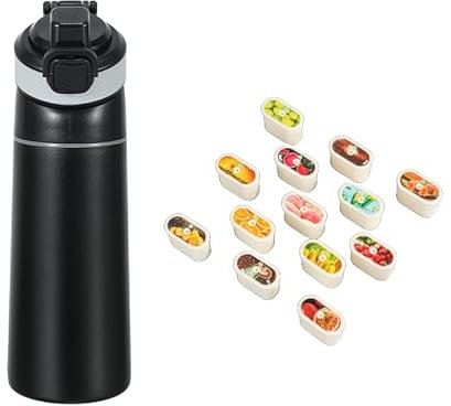 Duftwasser Trinkflasche - Duft Air Wasserflasche - Inklusive 5 Pods - Schwarz - 600 ml - Edelstahl - Stahl/Metallflasche - BPA-frei - Up Starter-Kit