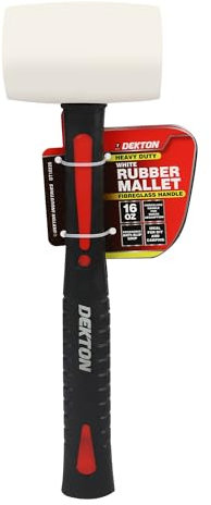 Dekton 16oz White Rubber Mallet with Fiberglass Handle-Durable & Lightweight| Non-Marring Head| Comfortable Grip| Shock-Absorbing Fiberglass Handle| Versatile Tool for Hammering, Tapping, Carpentry