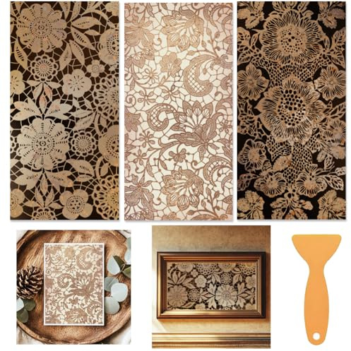 beinkmake 3 Sheets Vintage Golden Lacework Rub on Transfers Stickers for Crafts and Furniture 12×6inch Floral Flower Furniture Transfer Stickers for Wood Furnitures Cabinet Dressers Home Decor