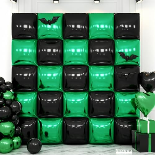 Green Brown and Black Square Foil Balloon Wall,19 Inches Double Sided Square Balloons Tunnel Arch Kit for Bachelorette,Birthday,Baby Shower,Anniversary Party Decorations