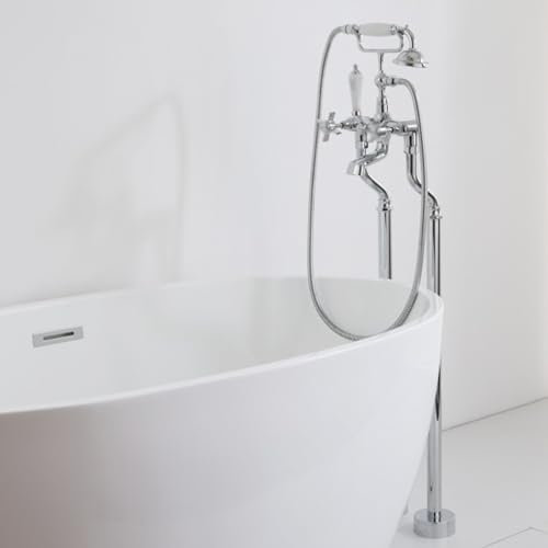 YNIYUJKL Grifos De Pie para Bañera, Grifos De Suelo con Doble Caño Frío Y Caliente, Mezcladores De Bañera De Pie con Ducha De Cromo