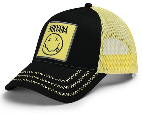 Amplified Trucker Baseballkappe mit verstellbarem Snapback-Verschluss, Atmungsaktiv - Nirvana, Schwarz-Gelb