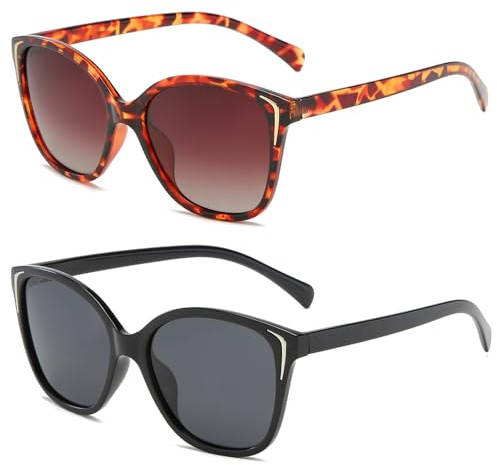 DAVBNM 2 Pairs Cat Eye Sunglasses for Women, Polarised UV Protection Ladies Eyewear, Ladies Polarized UV400 Protection Sunglasses Eyewear, Classic Style Glasses Shades for Photography Travelling