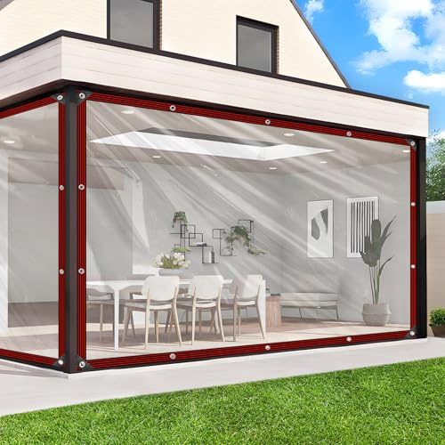 Telone trasparente con occhielli, 2 x 3 m, copertura trasparente per esterni, telo impermeabile per l'inverno, per balconi, carport, protezione contro la pioggia, copertura per terrazze