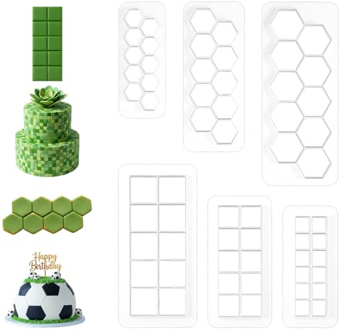 WJIAAA 6PCS Hexagon and Square Cookie Cutters, 6 Size Square Football Cake Fondant Cutter, Hexagon Soccer Cookie Cutter, Geometric Multipurpose Cutters for Fondant Biscuit Cake DIY Decorative Moldings