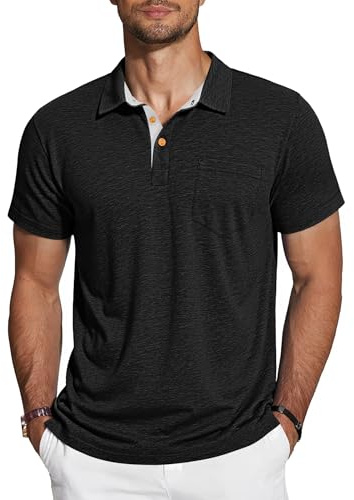 TARAINYA Poloshirt Herren Baumwolle Kurzarm Polo Shirts Männer Sommer mit Brusttasche Schwarz XL