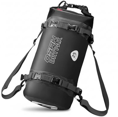 CommerceXone Borsa Moto Posteriore Impermeabile 25L in PVC 500D, Borsa da Sella Roll-Top con Cinghie per Sellino o Portapacchi, Ideale per Moto, Viaggi e Campeggio