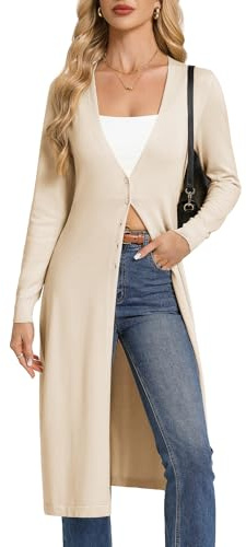 GRACE KARIN Women‘s Long-Sleeve V-Neck Long Cardigan Spring Lightweight Cardigans