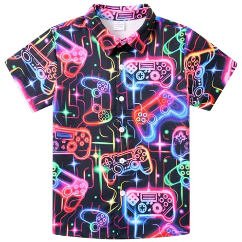 Fanient Camisa Niños Manga Corta Neon Estampado Juego Divertido Camisa Ocio Estilo Urbano 9-10 Años,M