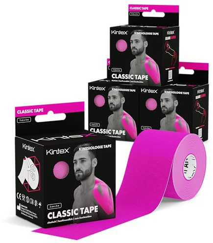 Kintex - Cinta Kinesiologica | Set de 4 Cinta Kinesiotape Resistente al Agua y a la Piel, 5cmx5m, Cinta para Deporte, Cintas Elásticas Fisioterapia | Venda Elástica Adhesiva | Vendas Elásticas