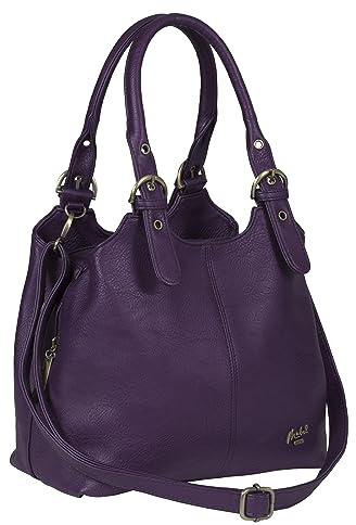 Mabel London Womens Multiple Pockets Handbag - Medium Size Multi Compartments Bag with a Long Shoulder Strap - AMELIA (Deep Purple)