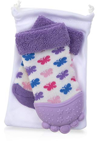 Nuby Soothing Teether Sock, Purple Butterfly, 5