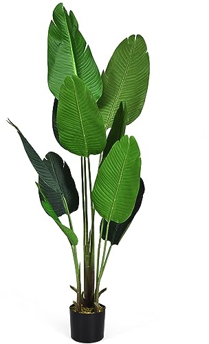 COSTWAY Pianta Finta da Interno da 160 cm, Palma Tropicale Artificiale in Vaso con Tronco Resistente e Foglie Realistiche, Pianta Artificiale da Interno ed Esterno