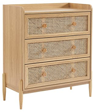 BAÏTA Commode Enfant Pablo Effet chêne et cannage rotin