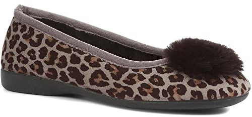 Pavers Ballerina Slippers - Grey Leopard Size 6