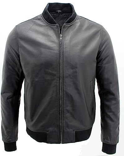 Infinity Hombres Retro Varsity 100% Nappa Cuero Chaqueta Bomber