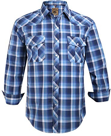 COEVALS CLUB Mens Shirts Long Sleeve Casual Push Button Plaid Suit Regular Fit Western Cowboy Pearl Snap Two Pockets Work Derss Button Up Shirts