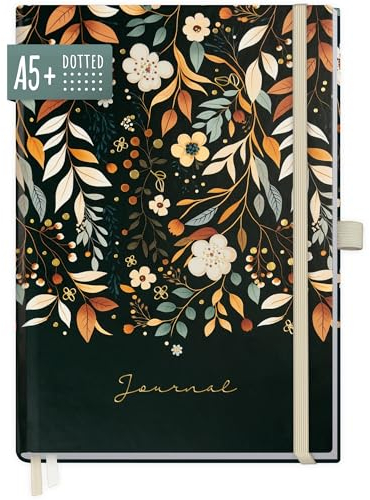 paper&you® Premium Journal dotted A5 Pretty Flowers Notizbuch gepunktet, 120g/m² dickes Papier, 188 nummerierte Seiten, Tagebuch mit Punkteraster - nachhaltig & klimafreundlich