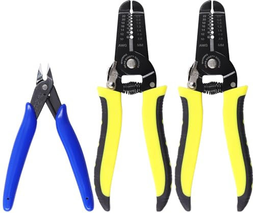 Swpeet 3Pcs Yellow 10-22AWG 7 Inch Wire Stripper Tool with 5 Inch Wire Cutters Kit, Multipurpose Wire Stripping Tool, Cable Stripper Electrical Wire Pliers for Electric Cable Stripping Cutting