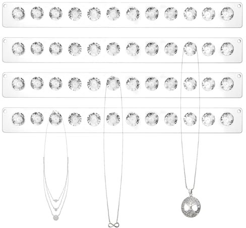 QWORK® 4 stück acryl-halskettenaufhänger mit 12 rautenförmigen haken, wandmontierter schmuck-organizer, transparentes design