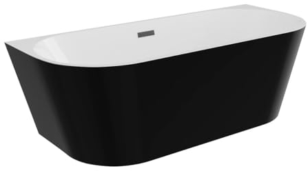 Vente-unique-Bañera semi-exenta - 255L - 180 x 75 x 58 cm - Negro brillante - Acrílico - DIVINA