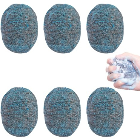 6 Piezas Almohadillas de Jabón de Lana,Almohadillas de jabón de Lana de Acero,Esponjas Cocina,Cepillos de Esponja de Acero Inoxidable,para Ollas, Horno, Cocina,Cepillos