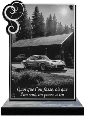 ETERNEL - Plaque Funéraire Personnalisée Cadre Ornements - Voiture de Collection, Automobile, Voiture Ancienne - Texte Personnalisable, Plaque Funéraire Gravée au Laser pour Hommage, Plaque Cimetière