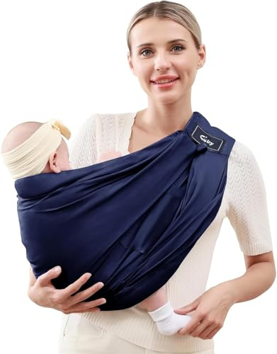 CUBY Baby Sling Carrier, Portable Baby Essentials for Newborn Natural Cotton Adjustable Baby Carriers Sling Comfortable Easy Wearing Nursing for Infant Toddler Wrap Sling (Cotton Blue)