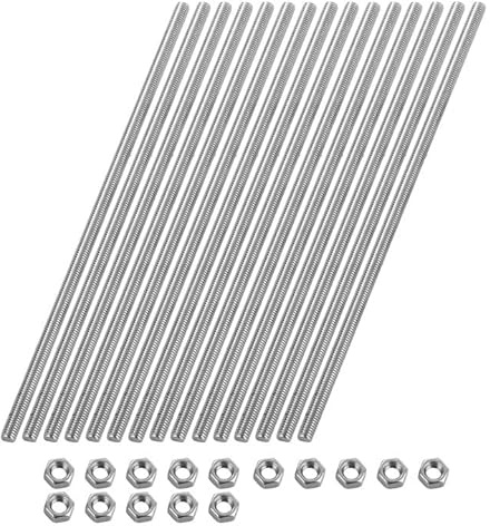 GBACHOOSE 15 Pcs M6 x 200mm Fully Threaded Rod & Studs, 304 Stainless Steel Hex Head Screws Bolts with Nuts, Right Hand Threads Rods for Anchor Bolts, Clamps, Hangers and U-Bolts
