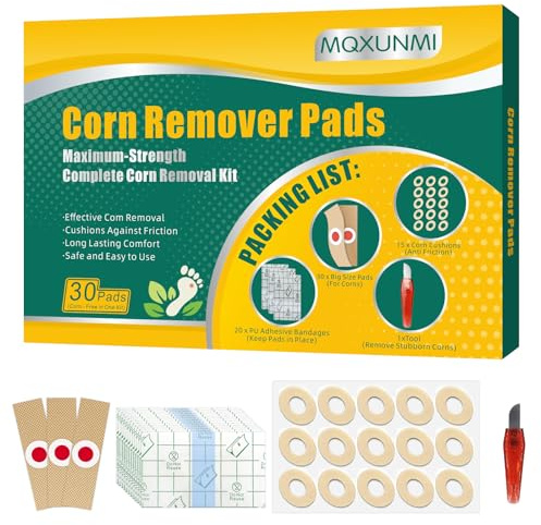 Corn Remover Pads, MQXUNMI 30 Pcs Corn Plasters for Feet, Wart Remover, Corn Removal Ideal for Relief Corn Pain and Foot Care, Corn Removal Plasters with Hole for Feet, Hand, Toe