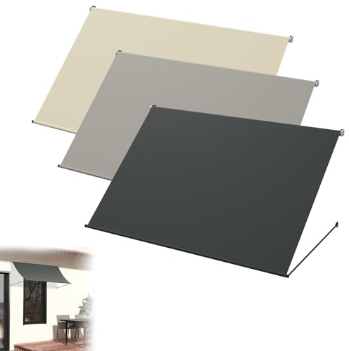 UISEBRT Markise Sonnenschutzrollo 300x143cm, Balkonbeschattung aus 180g/m² Polyestergewebe, Fallarmmarkise Aluminiumrahmen, Balkonmarkise UV-resistent, Schattenspender Fenster, Grau