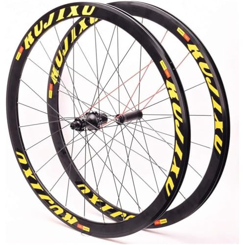 KUNYOS 38Mm Piezas De Bicicleta Juego De Ruedas para Bicicleta De Carretera 700C Ruedas Delanteras Y Traseras Llantas De Aluminio De Doble Pared Rodamiento Sellado C/V Freno QR,Oro