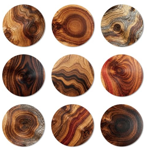 ANATTASOUL 9 Pièces Dessous de Verre Peinture, Motif Bois sous Verres Peinture Coasters, sous-Verres en Bois Couleurs, Été Dessous de Verre Rond pour Maison, Bar, Bureau